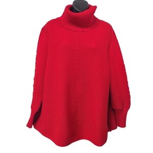 GINLEE Studio Women's Red Rib Knit Pullover Turtle Neck Sweater Designer Top 2X